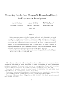 Unraveling Results from Comparable Demand and Supply: An Experimental Investigation ∗ Muriel Niederle
