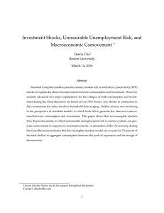 Investment Shocks, Uninsurable Unemployment Risk, and Macroeconomic Comovement ∗ Daeha Cho