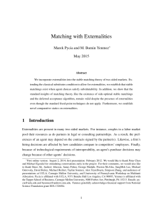 Matching with Externalities Marek Pycia and M. Bumin Yenmez May 2015