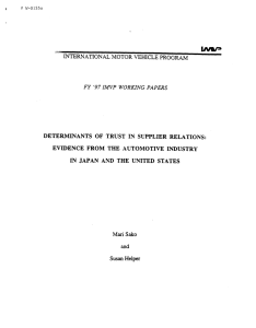 INTERNATIONAL MOTOR VEHICLE PROGRAM FY DETERMINANTS OF TRUST IN SUPPLIER