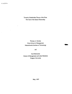 # w-0161a Toward a Stakeholder Theory of the Firm: Thomas A. Kochan