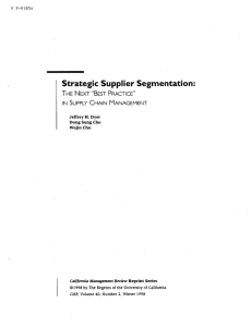 I Strategic Supplier Segmentation: THE Nwr “BESTPRACTICE”