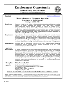 Employment Opportunity Halifax County North Carolina Human Resources Placement Specialist