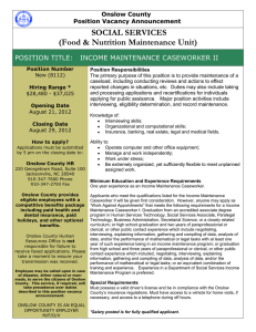 SOCIAL SERVICES (Food &amp; Nutrition Maintenance Unit) Onslow County