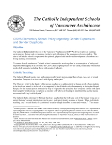 The Catholic Independent Schools of Vancouver Archdiocese and Gender Dysphoria