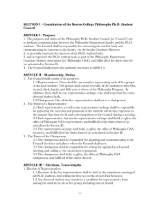 1. The purposes and duties of the Philosophy Ph.D. Student... to facilitate communication between the Philosophy Department faculty and the...  SECTION I – Constitution of the Boston College Philosophy Ph.D....