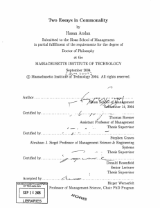 Two Essays  in  Commonality Hasan Arslan