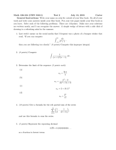 Math 126-104 (CRN 31611) Test 2 July 13, 2015 Carter