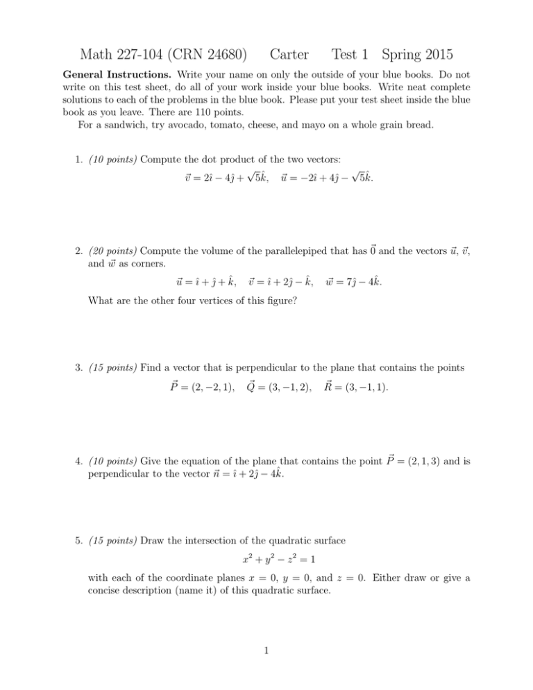 Math 227 104 Crn Carter Test 1 Spring 15