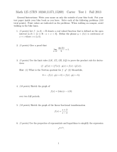 Math 125 (CRN 10240,11371,15269) Carter Test 1 Fall 2013