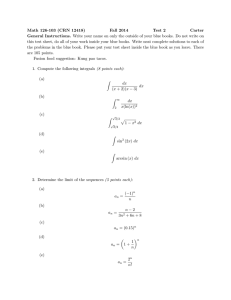 Math 126-103 (CRN 12418) Fall 2014 Test 2 Carter