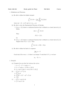 Math 126-104 Study guide for Final Fall 2014 Carter