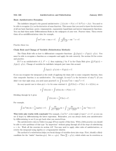 MA 126 Antiderivatives and Substitution January 2015 Basic Antiderivative Formulas: