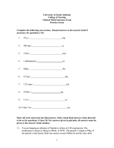 University of South Alabama College of Nursing Clinical Math Entrance Exam Practice Exam