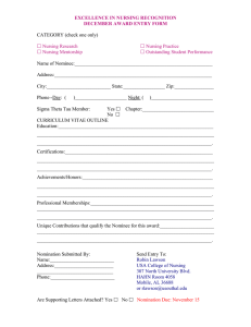 EXCELLENCE IN NURSING RECOGNITION DECEMBER AWARD ENTRY FORM  CATEGORY (check one only)