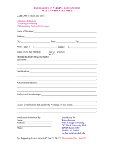EXCELLENCE IN NURSING RECOGNITION MAY AWARD ENTRY FORM  CATEGORY (check one only)