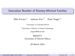 Saturation Number of Ramsey-Minimal Families Mike Ferrara Jaehoon Kim Elyse Yeager