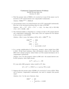 Continuous Compound Interest Problems MATH 104 and Math 184 October 27, 2013