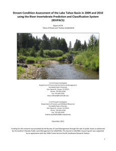 Stream Condition Assessment of the Lake Tahoe Basin in 2009 and 2010  using the River Invertebrate Prediction and Classification System 