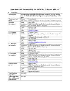 Tahoe Research Supported by the SNPLMA Program, RFP 2012