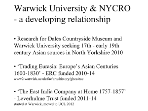 Warwick University &amp; NYCRO - a developing relationship