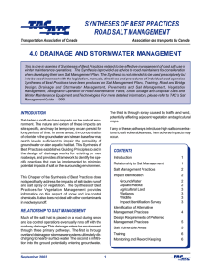 SYNTHESES OF BEST PRACTICES ROAD SALT MANAGEMENT 4.0 DRAINAGE AND STORMWATER MANAGEMENT