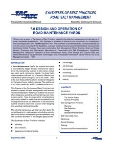 SYNTHESES OF BEST PRACTICES ROAD SALT MANAGEMENT 7.0 DESIGN AND OPERATION OF