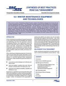 SYNTHESES OF BEST PRACTICES ROAD SALT MANAGEMENT 9.0  WINTER MAINTENANCE EQUIPMENT