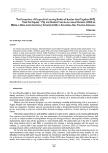 The Comparison of Cooperative Learning Models of Number Head Together... Think Pair Square (TPS), and Student Team Achievement Division (STAD)...