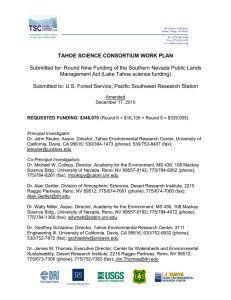 TAHOE SCIENCE CONSORTIUM WORK PLAN Management Act (Lake Tahoe science funding)