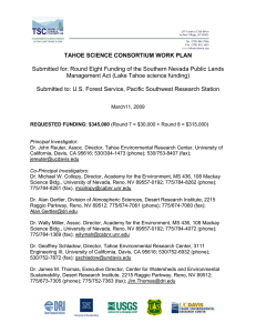 TAHOE SCIENCE CONSORTIUM WORK PLAN  Management Act (Lake Tahoe science funding)