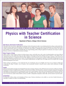 Physics with Teacher Certification in Science