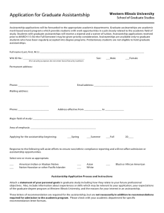 Application for Graduate Assistantship Western Illinois University School of Graduate Studies