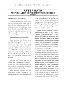 UNIVERSITY OF UTAH AFTERMATH MATHEMATICS DEPARTMENT NEWSLETTER
