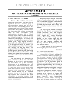 UNIVERSITY OF UTAH AFTERMATH MATHEMATICS DEPARTMENT NEWSLETTER (1995-1996)