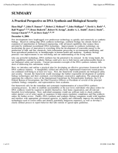 SUMMARY A Practical Perspective on DNA Synthesis and Biological Security