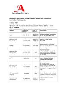 Freedom of Information: Records released as a result of Freedom... Information (FOI) requests October 2007