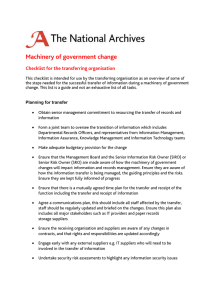 Machinery of government change  Checklist for the transferring organisation