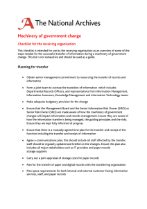Machinery of government change  Checklist for the receiving organisation