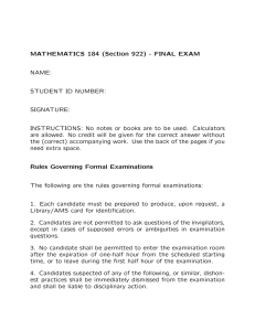 MATHEMATICS 184 (Section 922) - FINAL EXAM NAME: STUDENT ID NUMBER: SIGNATURE: