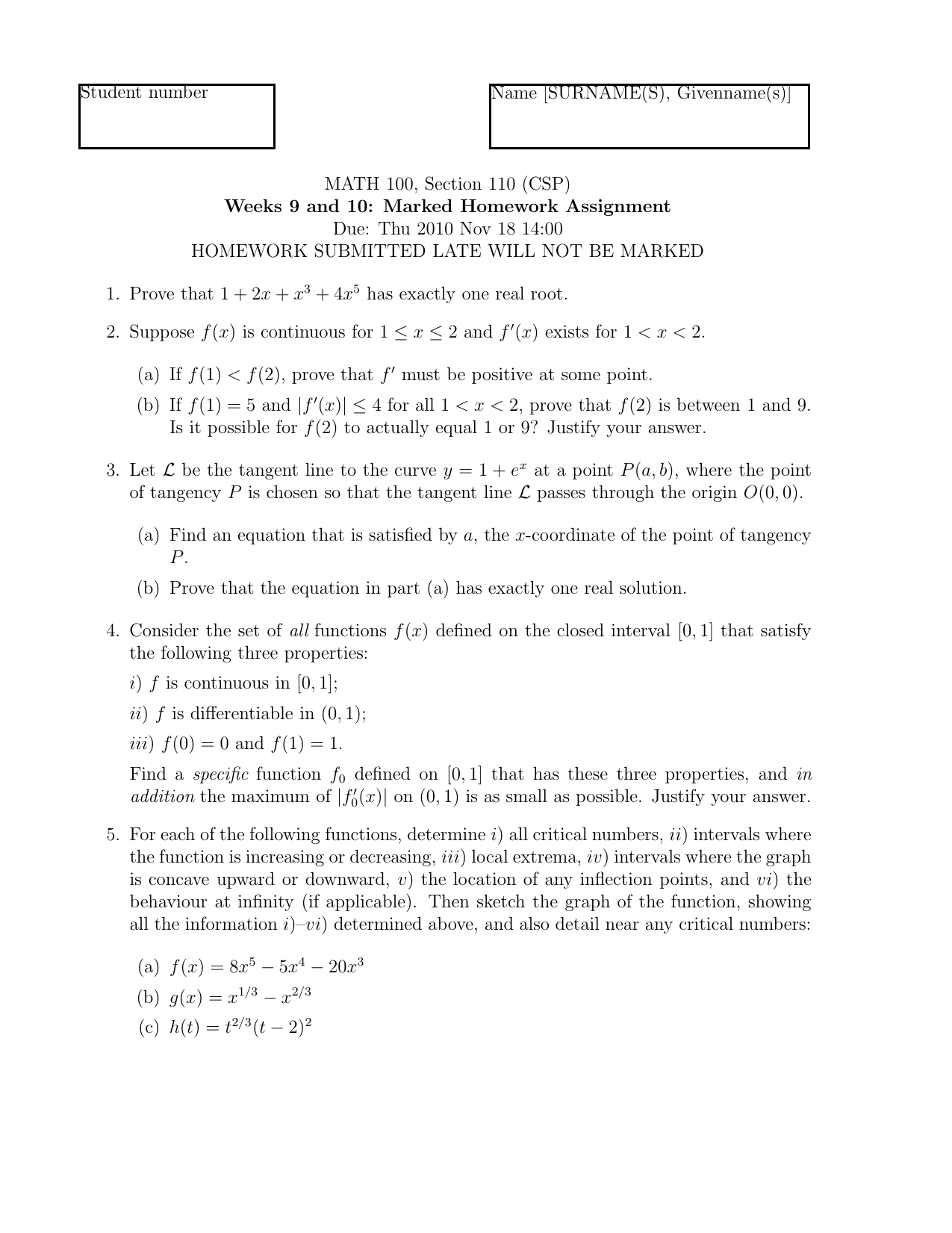 Student Number Name Surname S Givenname S Math 100 Section 110 Csp