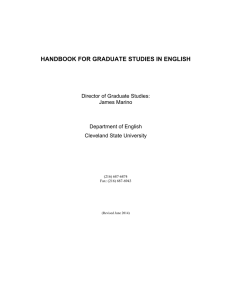 HANDBOOK FOR GRADUATE STUDIES IN ENGLISH Director of Graduate Studies: James Marino