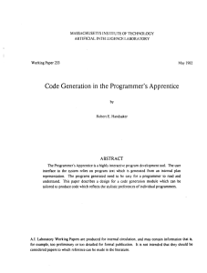 Code  Generation  in the Programmer's Apprentice ABSTRACT