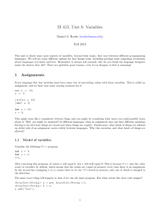 SI 413, Unit 8: Variables ( ) Fall 2013