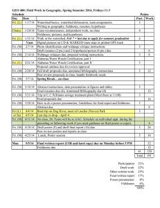 GEO 480: Field Work in Geography, Spring Semester 2014, Fridays... Schedule Points Day