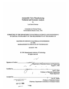 Automobile  Valve  Manufacturing Technical  and Economic  Analysis