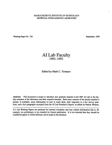 MASSACHUSETTS  INSTITUTE  OF TECHNOLOGY ARTIFICIAL INTELLIGENCE  LABORATORY