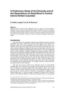 A Preliminary Study of Ant Diversity and of Interior British Columbia