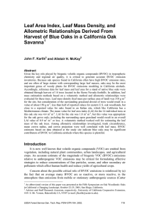 Leaf Area Index, Leaf Mass Density, and Allometric Relationships Derived From