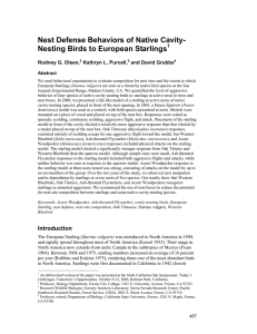 Nest Defense Behaviors of Native Cavity- Nesting Birds to European Starlings